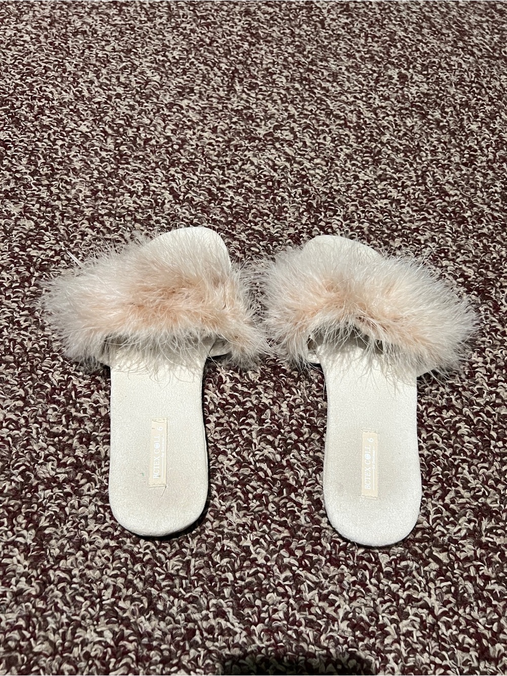 Plush Feather Slide Sandals in Blush - Picture 2 of 6